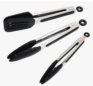 Tribal Cooking Kitchen Tongs with Silicone Tips - Stainless Steel tongs for  cooking - 9 and 12 Tongs With Silicone Rubber Grips, Small and Large 